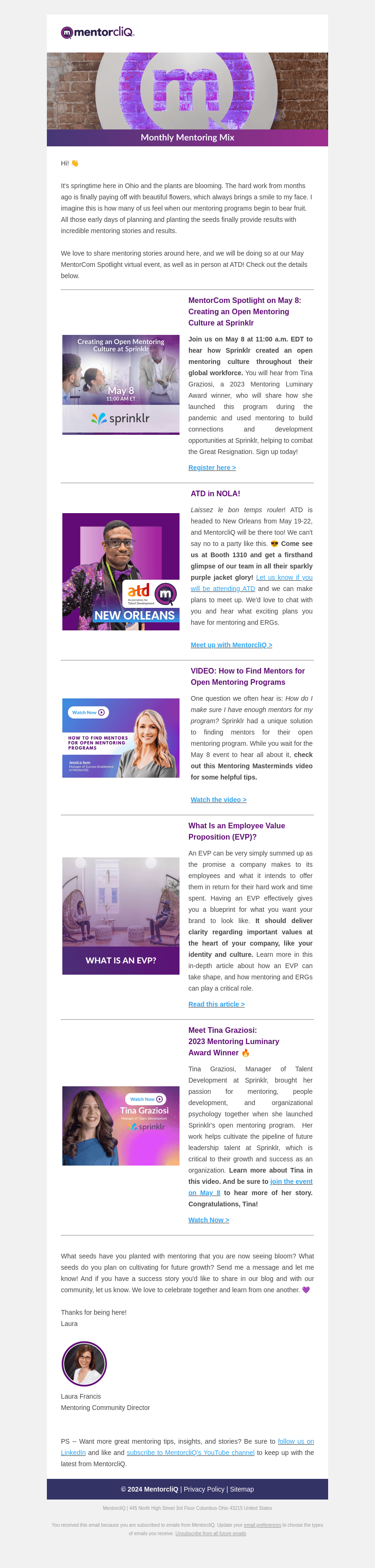 MentorcliQ email from Mon, May 6, 2024