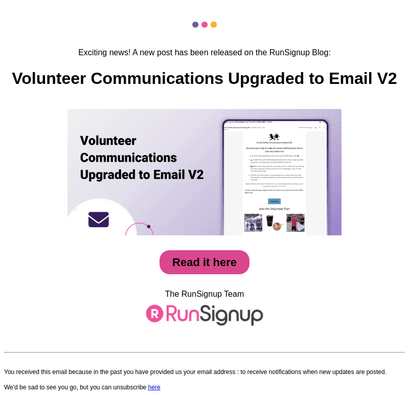 RunSignUp email from Tue, May 7, 2024