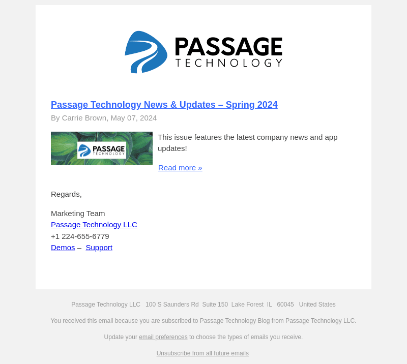Passage Technology email from Wed, May 8, 2024