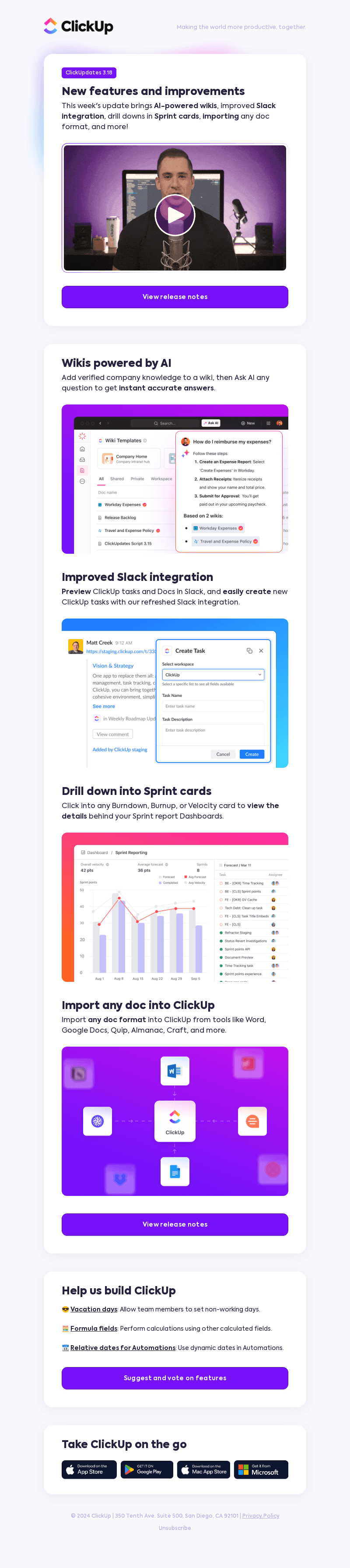 AI-powered wikis, improved Slack integration, importing any doc format, and more!