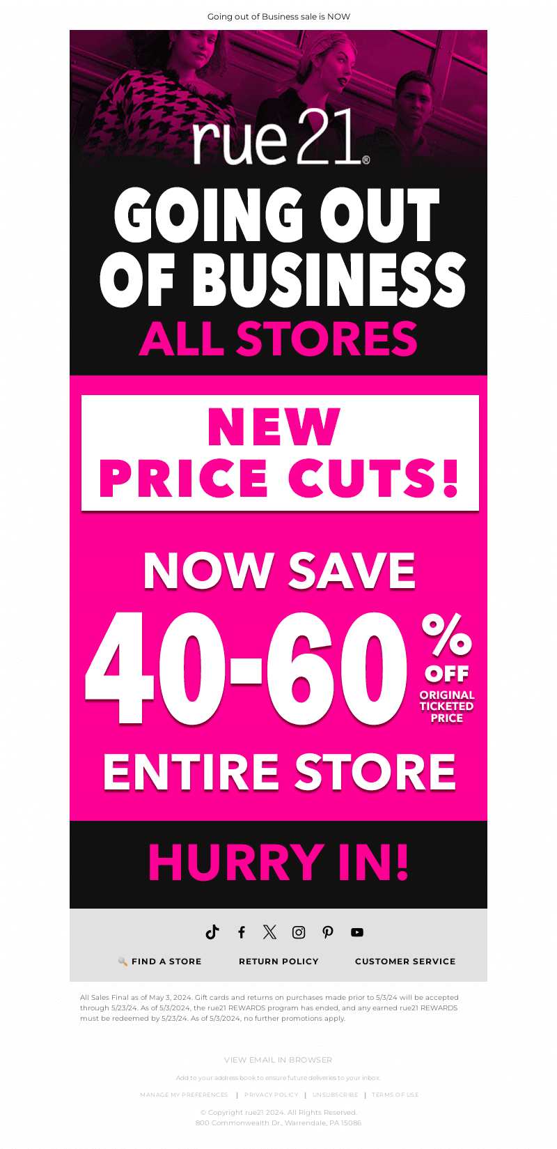 NEW MARKDOWNS! ENTIRE STORE 40-60% OFF!