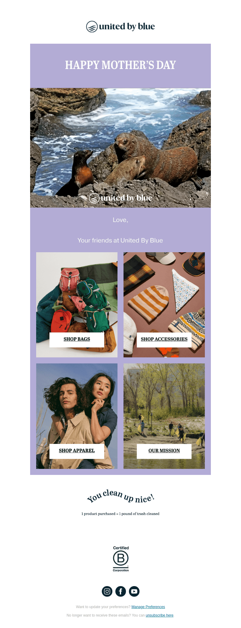 United By Blue email from Sun, May 12, 2024