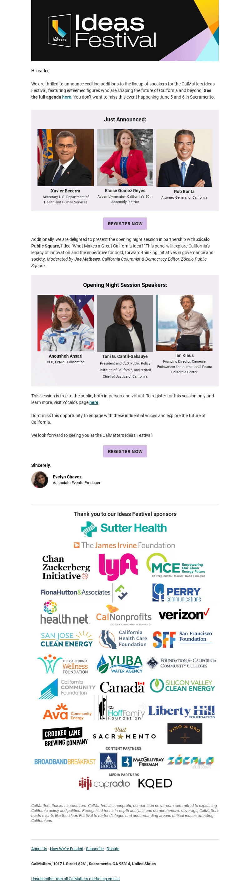 Announcing New Speakers and Opening Session