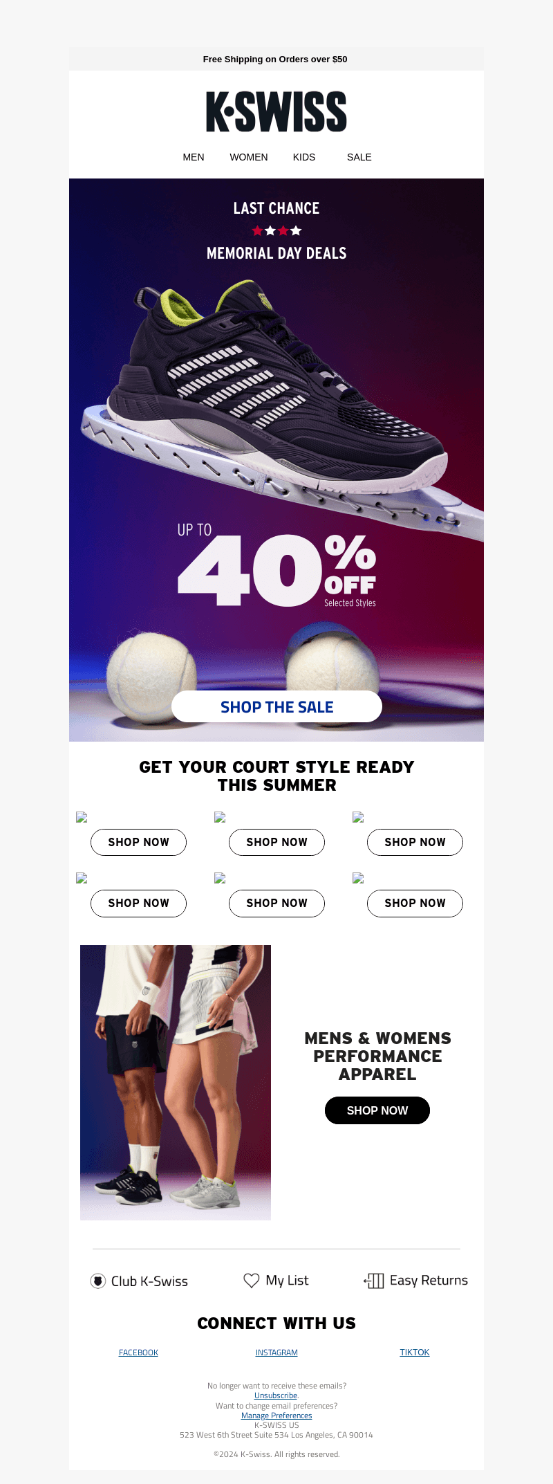 K-Swiss email from Sat, May 25, 2024