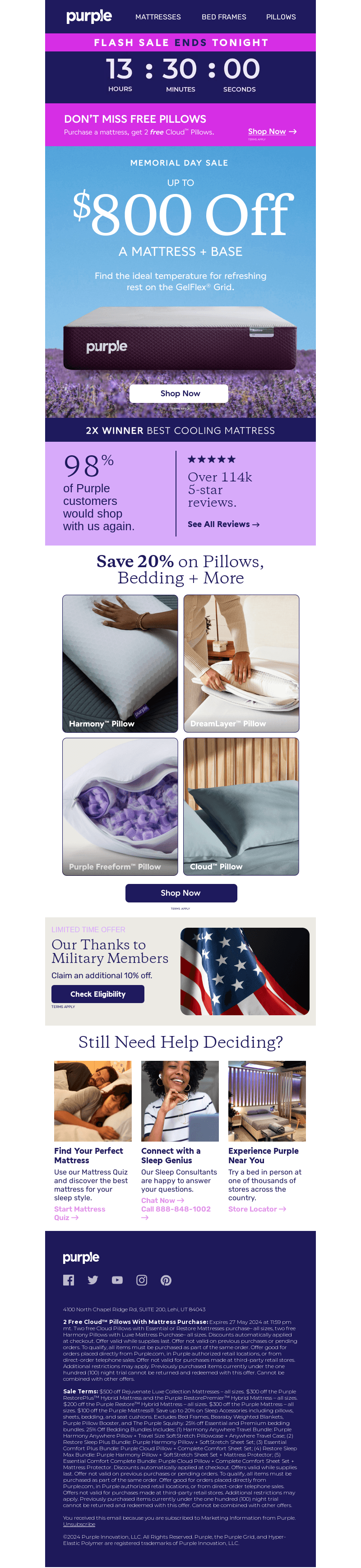 Free Pillow Offer ENDS TONIGHT!