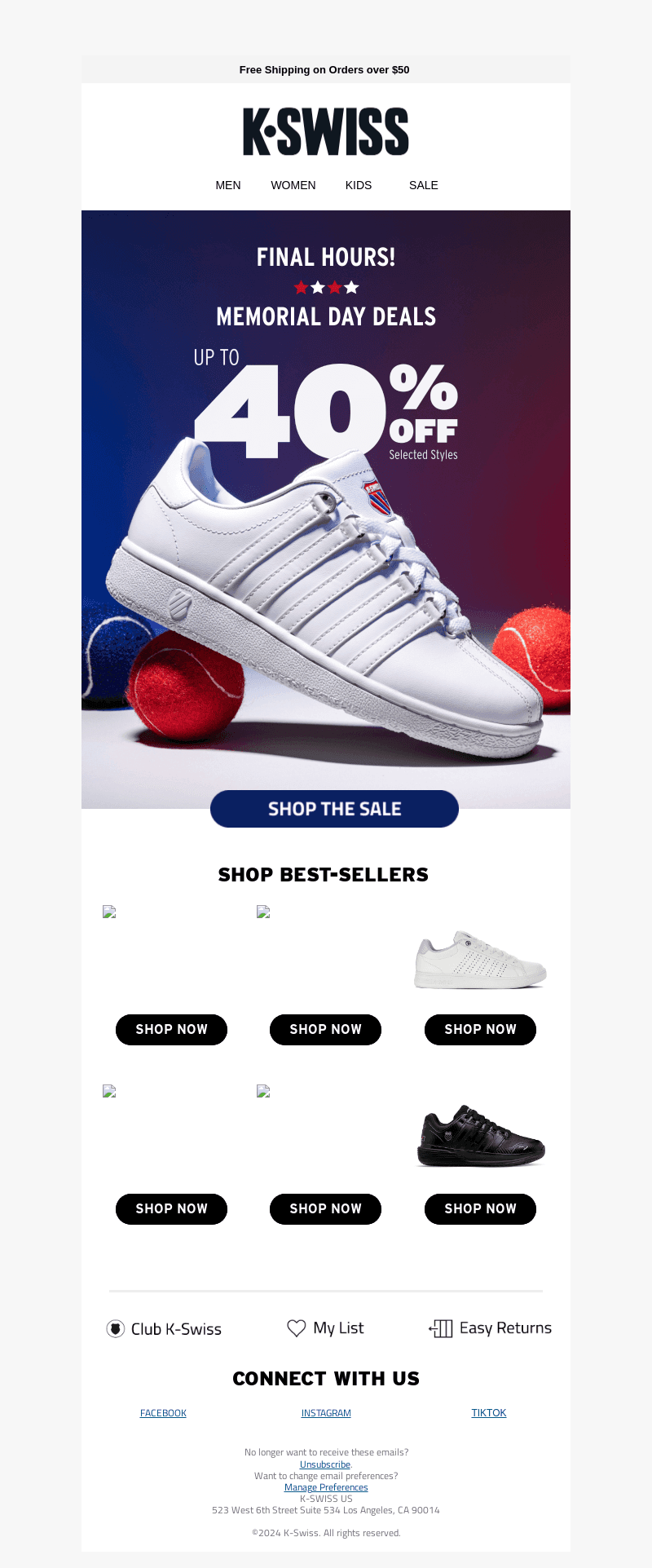 K-Swiss email from Mon, May 27, 2024