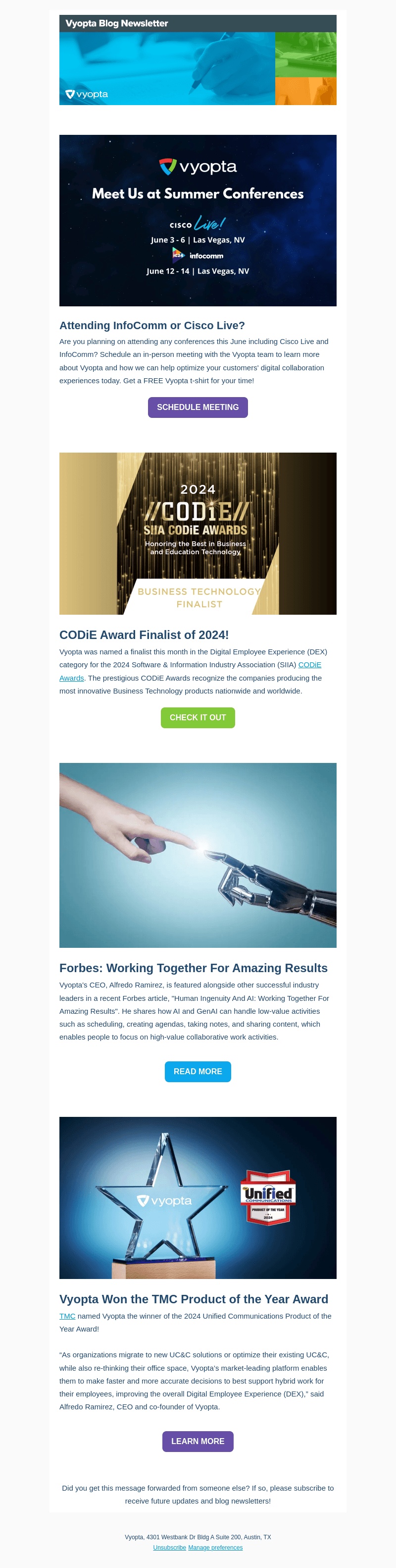 Vyopta Incorporated email from Fri, May 31, 2024