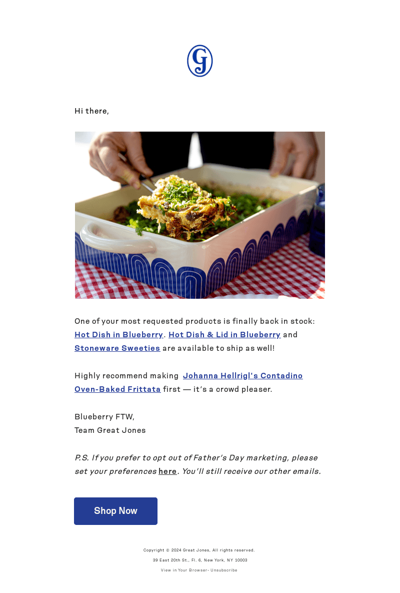 Great Jones email from Sat, Jun 1, 2024