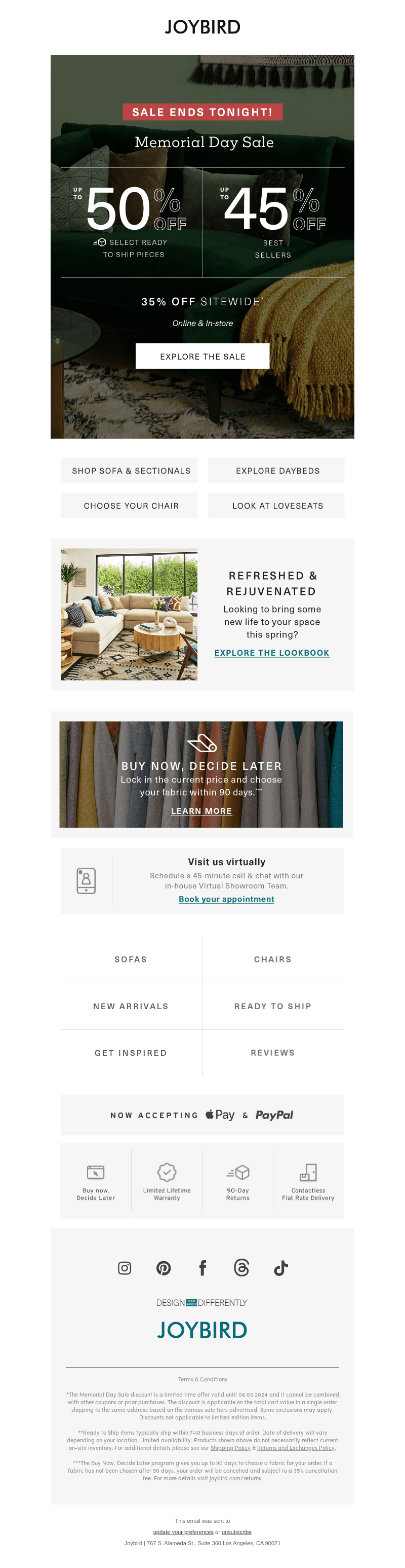 Joybird email from Mon, Jun 3, 2024