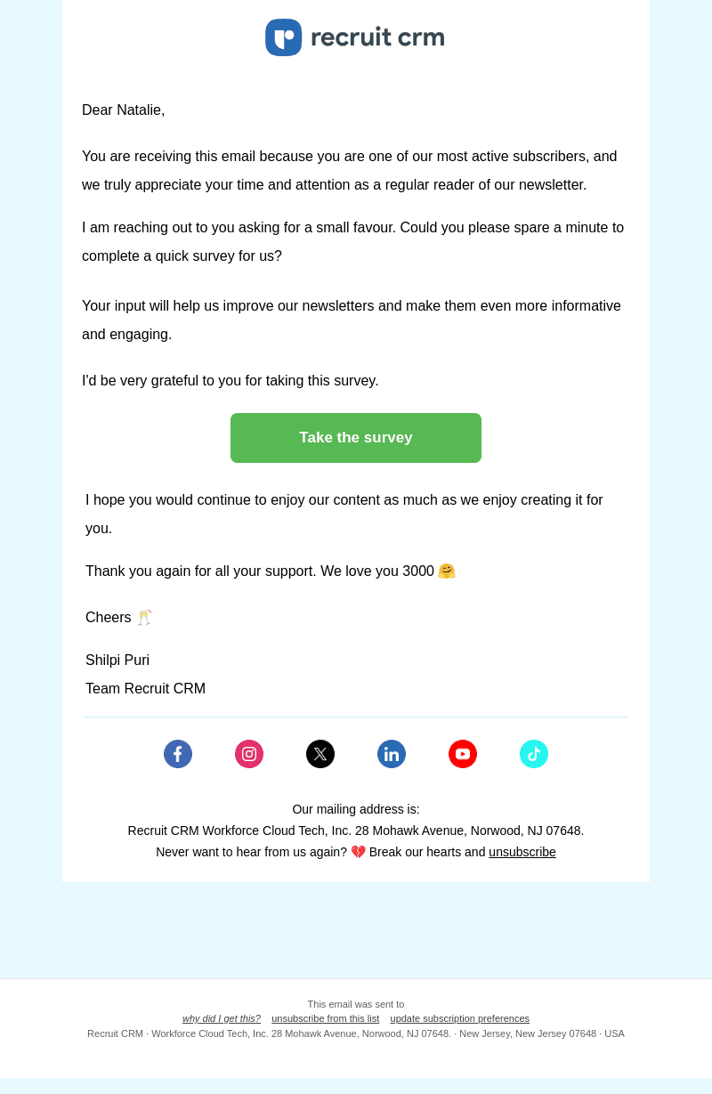 Recruit CRM email from Tue, Jun 4, 2024