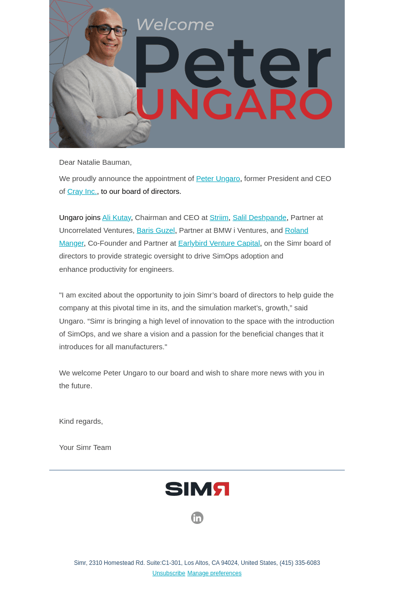 Welcoming Peter Ungaro to our Board!