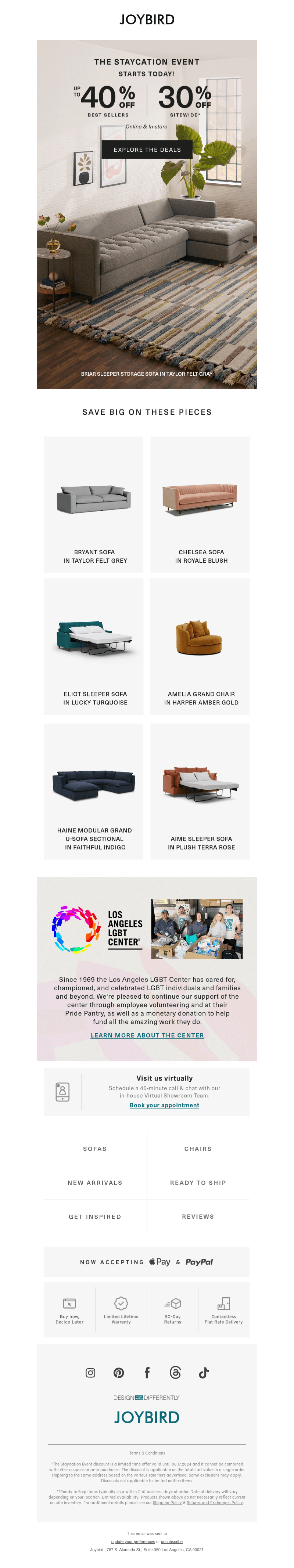 Joybird email from Thu, Jun 6, 2024
