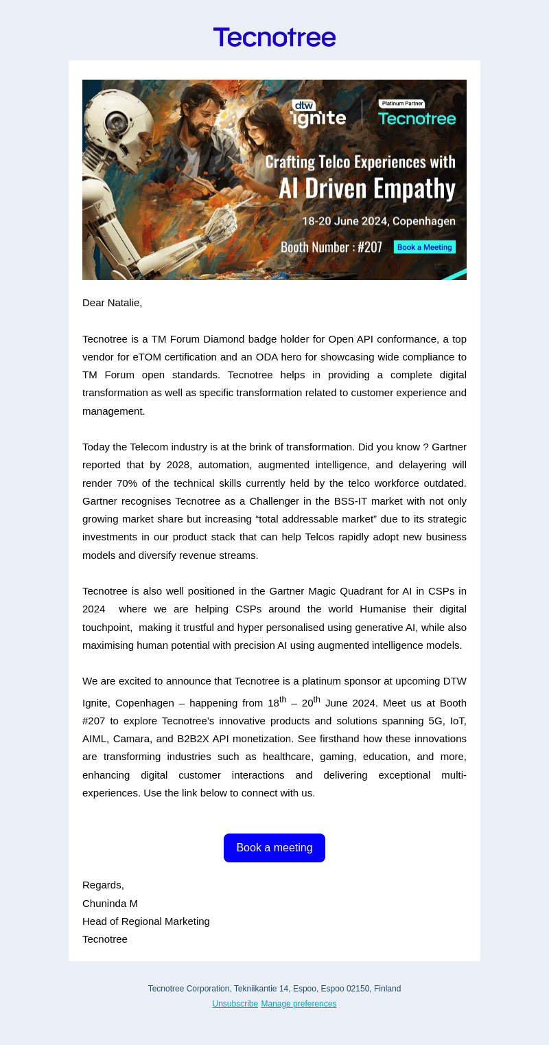 Tecnotree email from Fri, Jun 7, 2024