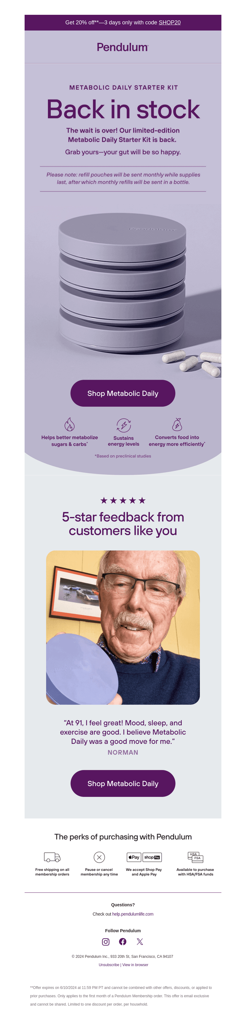 Pendulum Therapeutics email from Fri, Jun 7, 2024