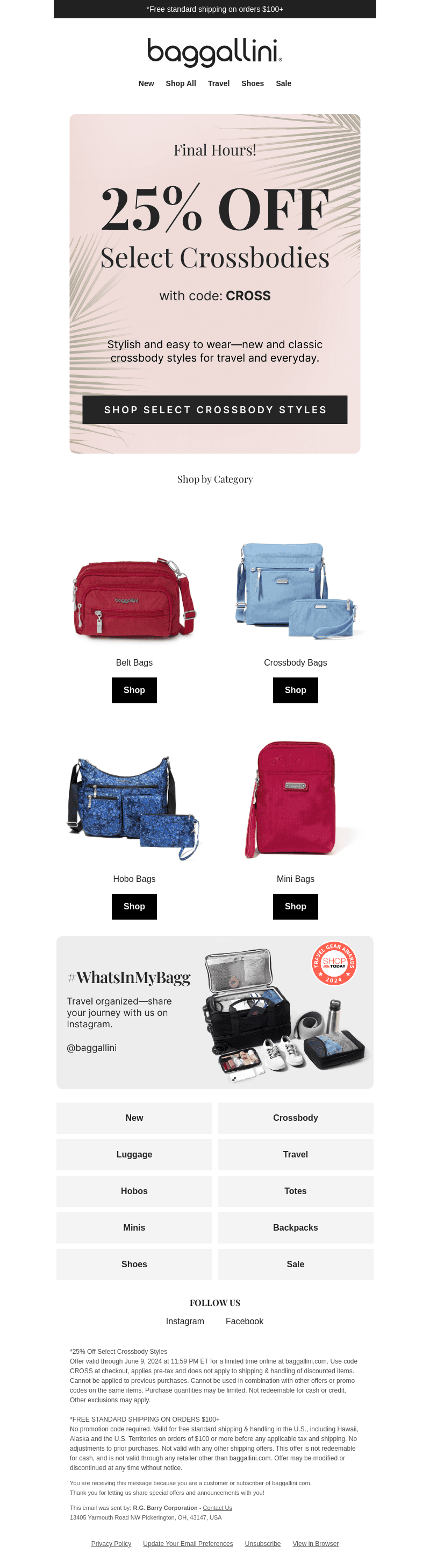 Ends tonight: 25% off select crossbodies