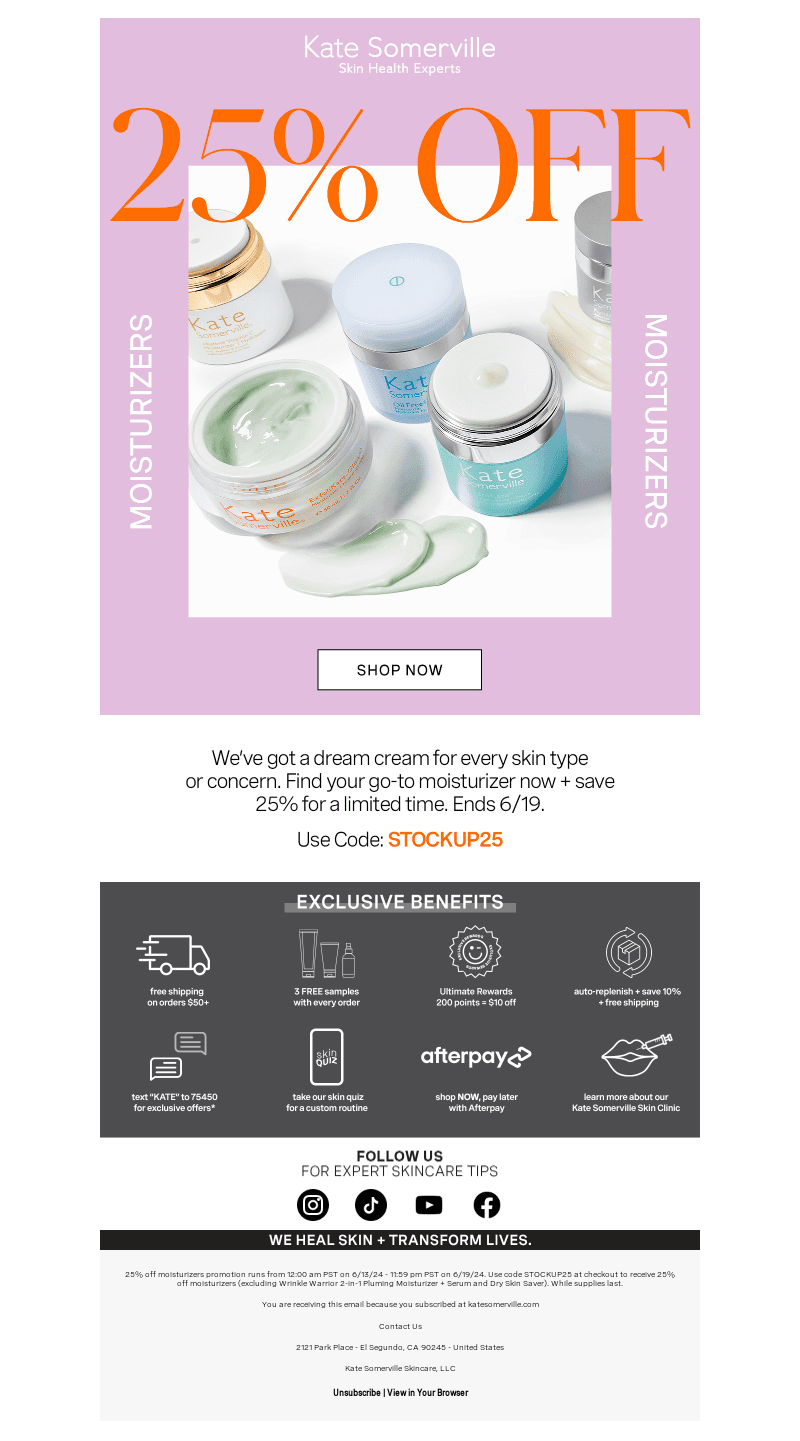 25% Off All Moisturizers! 🎉