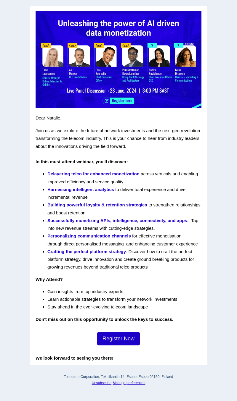 Tecnotree email from Fri, Jun 14, 2024