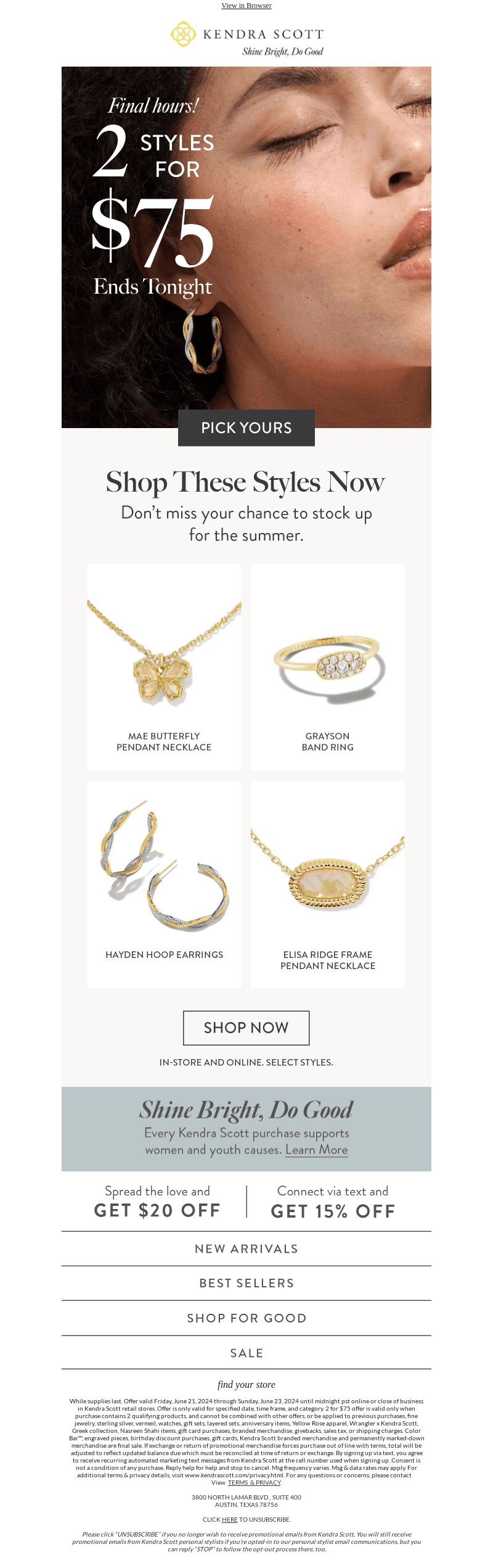 Last Chance: 2 Styles for $75