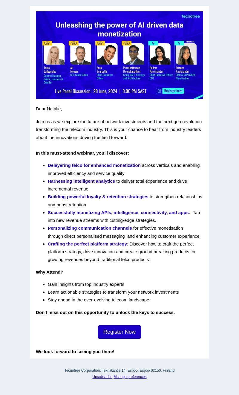 Tecnotree email from Mon, Jun 24, 2024
