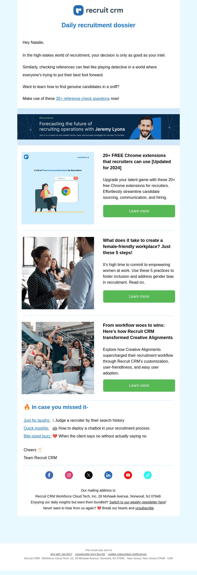 Recruit CRM email from Mon, Jun 24, 2024