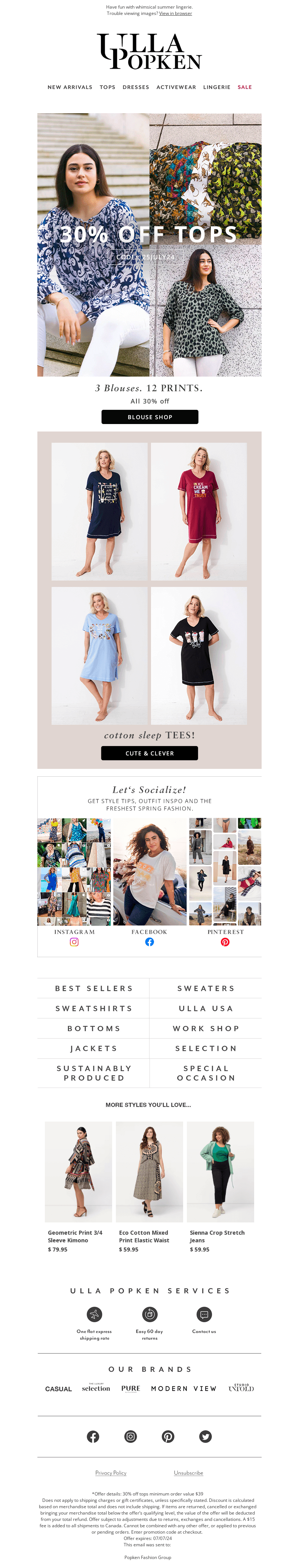 Blouses, prints, endless shapes all 30% off