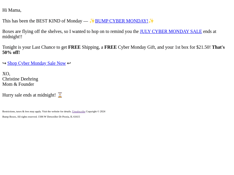 Bump Boxes email from Mon, Jul 8, 2024