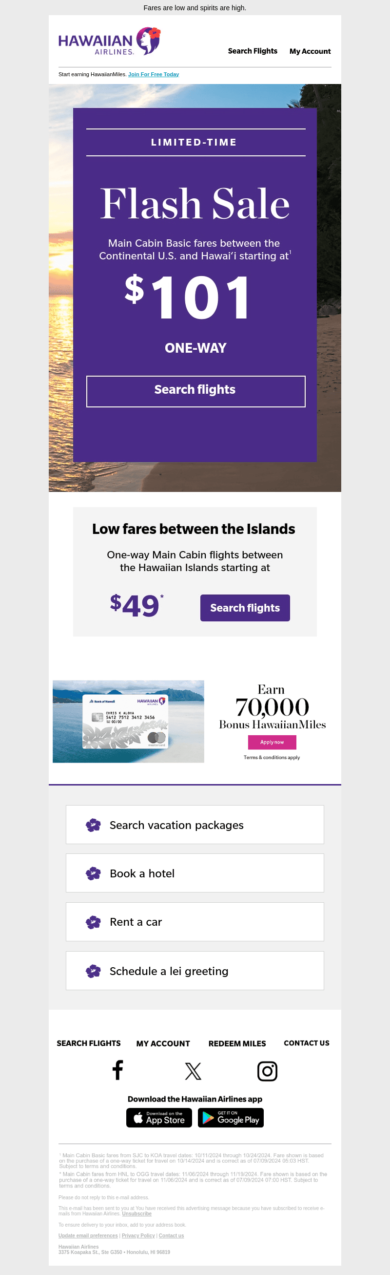 Hawaiian Airlines email from Tue, Jul 9, 2024
