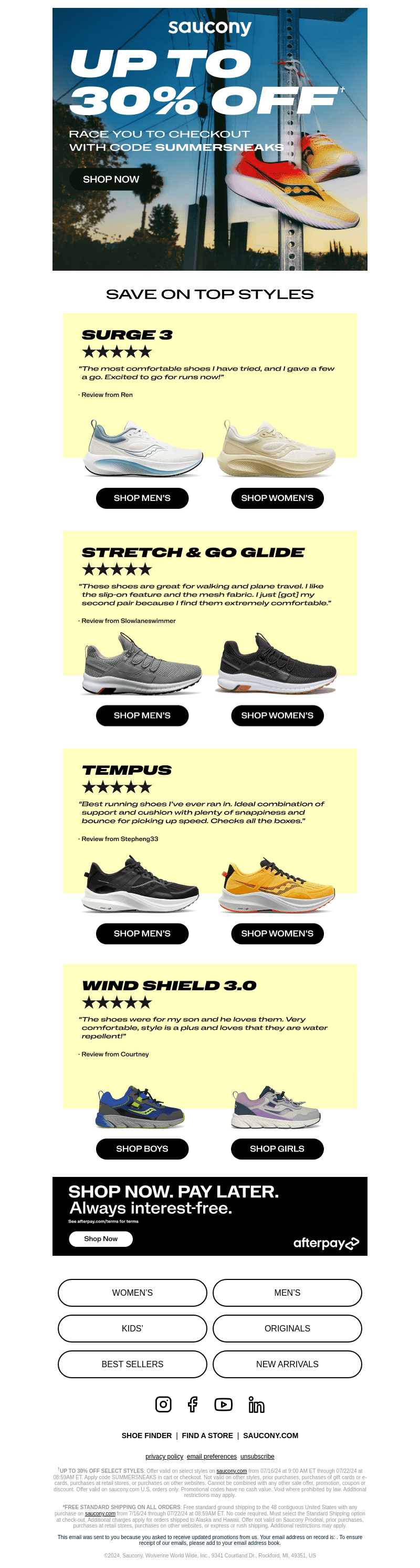 Saucony email from Wed, Jul 17, 2024