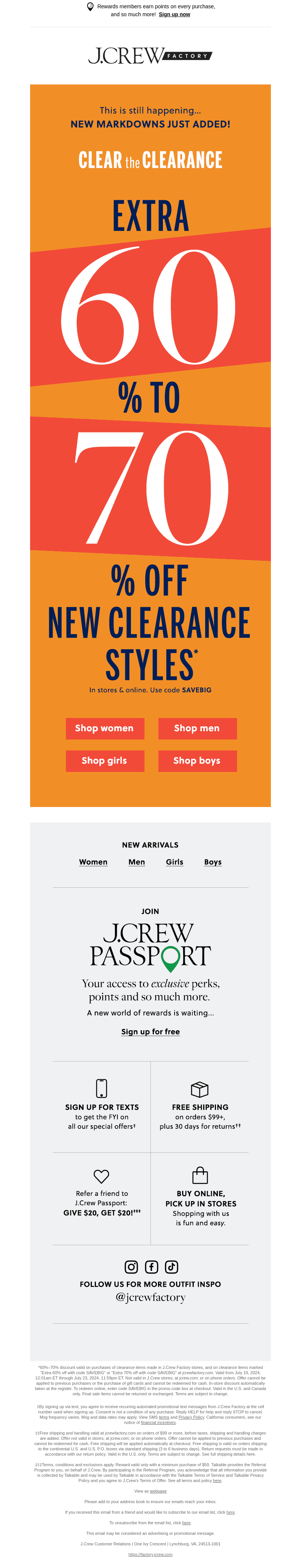 NEW MARKDOWNS: Extra 60%–70% off CLEARANCE (use code SAVEBIG)