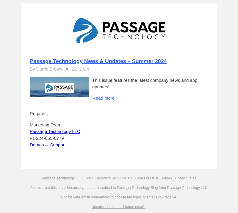 Passage Technology email from Tue, Jul 23, 2024