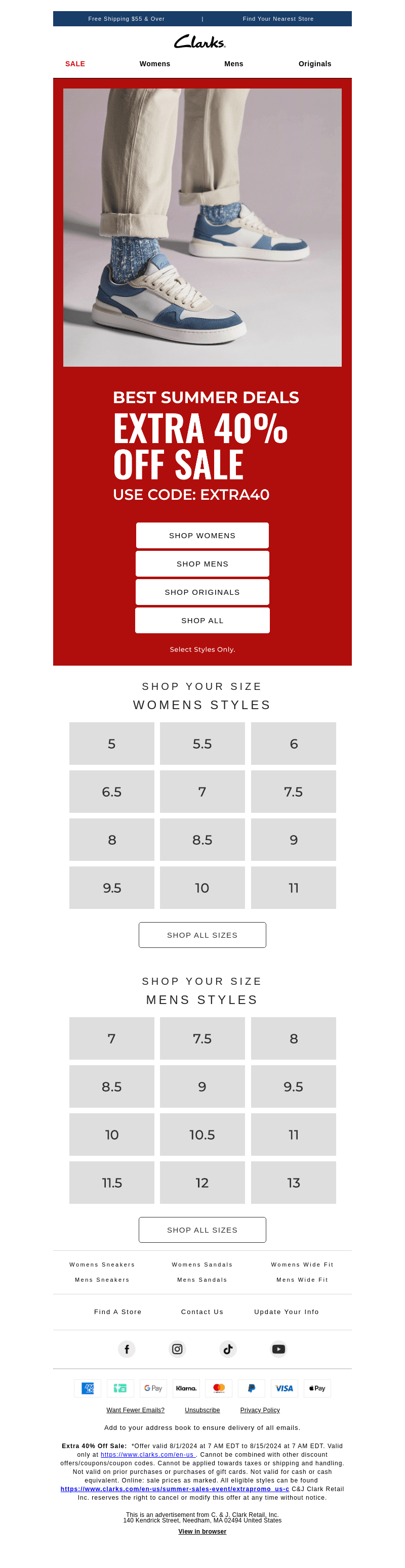 Clarks Shoes email from Thu, Aug 1, 2024