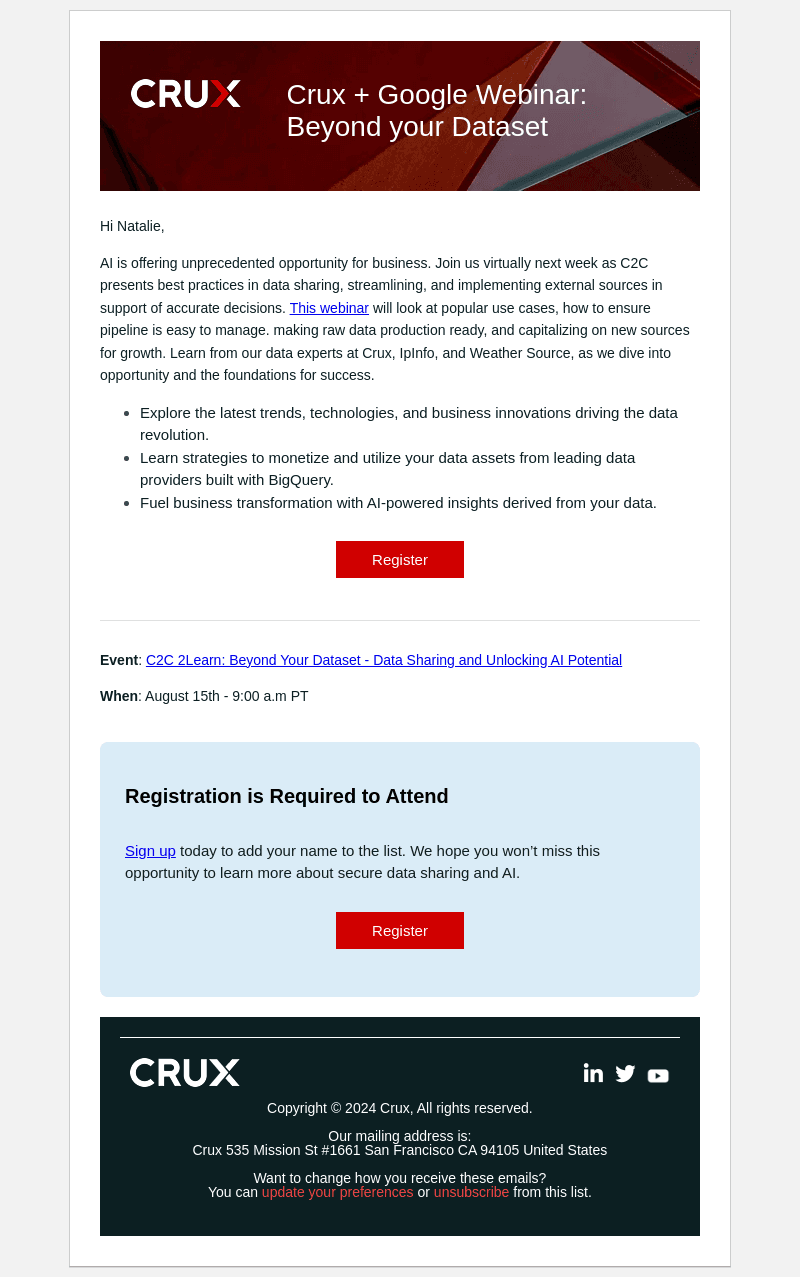 You’re Invited! 2Learn: Beyond Your Dataset—Data Sharing and Unlocking AI Potential, August 15th