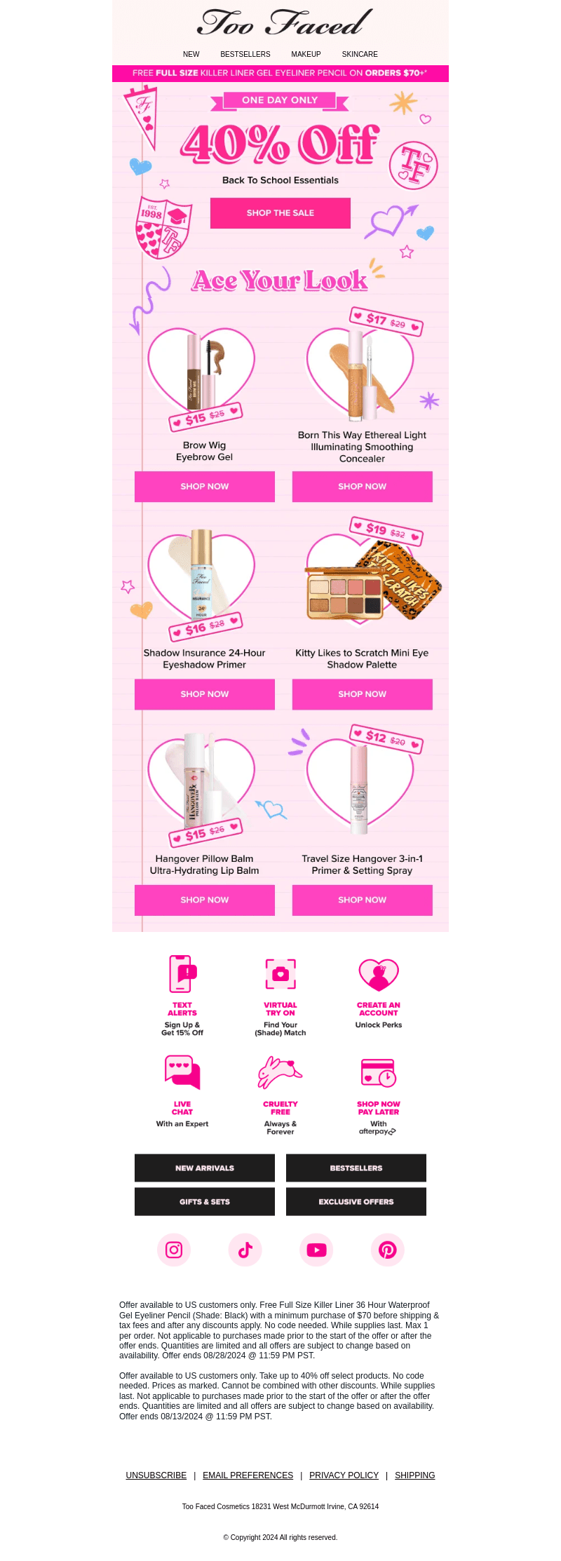 Too Faced Cosmetics email from Tue, Aug 13, 2024