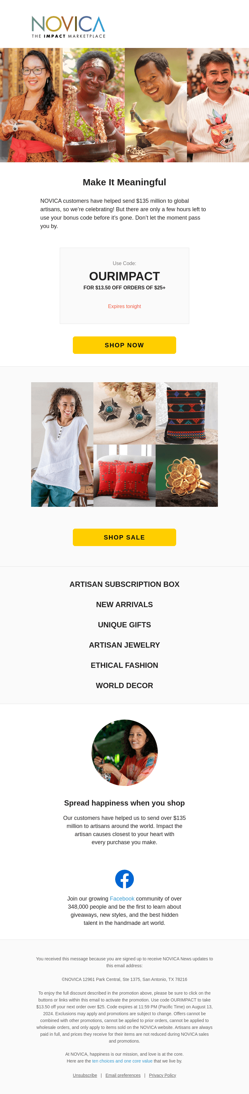 Your $13.50 bonus code expires tonight
