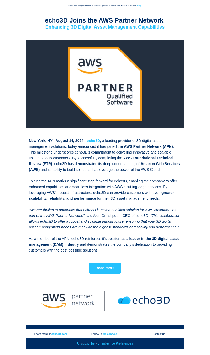 echo3D Joins the AWS Partner Network ✅