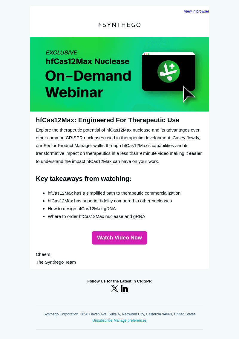 Synthego email from Wed, Aug 14, 2024