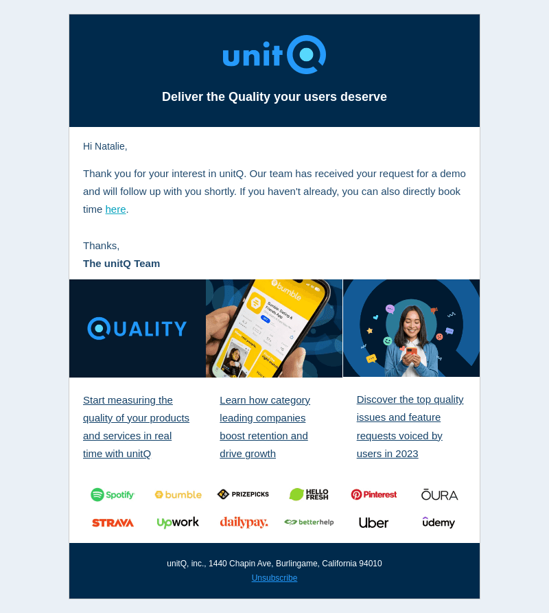 Thank you for your interest in unitQ