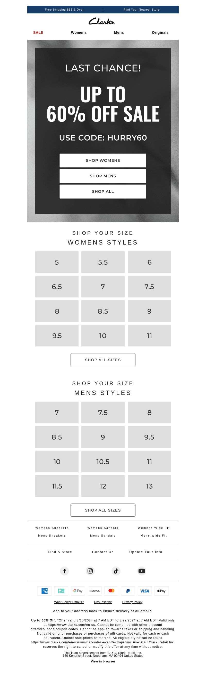 Clarks Shoes email from Thu, Aug 15, 2024