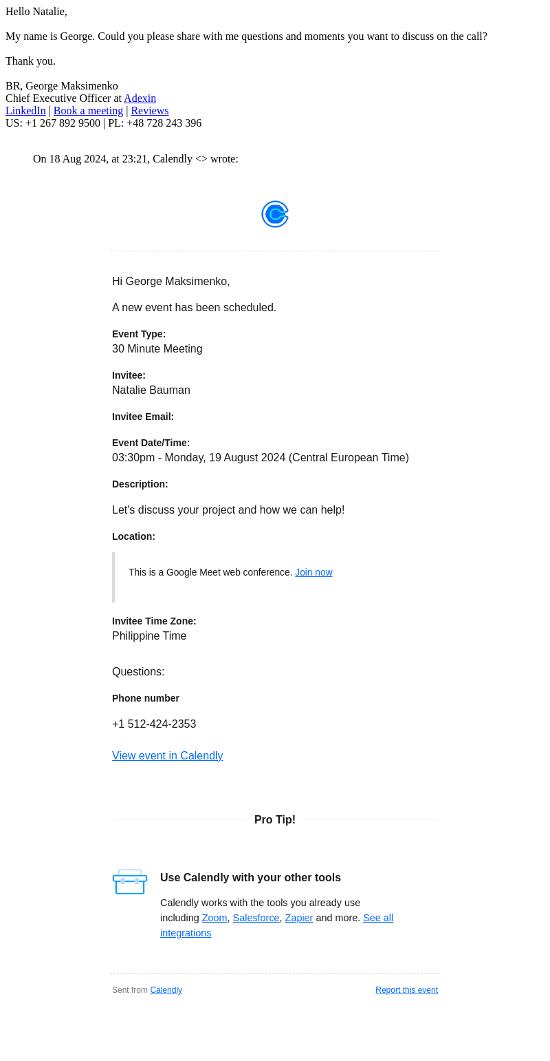 Adexin email from Mon, Aug 19, 2024