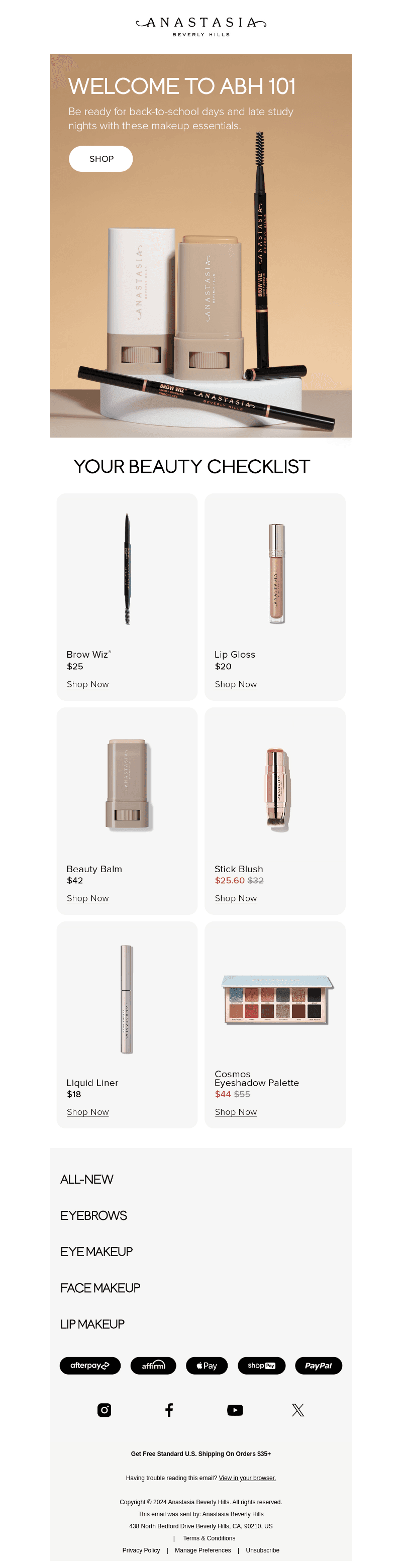 Anastasia Beverly Hills email from Mon, Aug 19, 2024