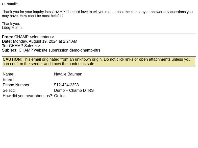 Re: CHAMP website submission demo-champ-dtrs