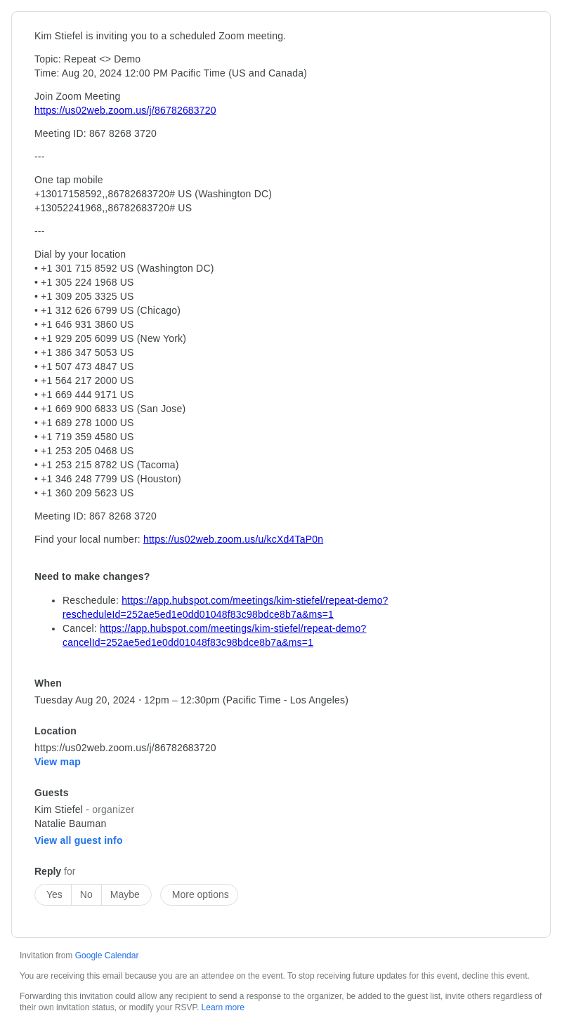 Repeat email from Tue, Aug 20, 2024