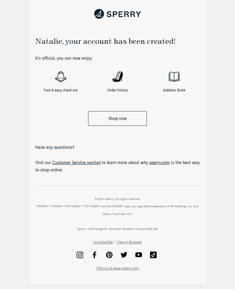 Your account has successfully been created.