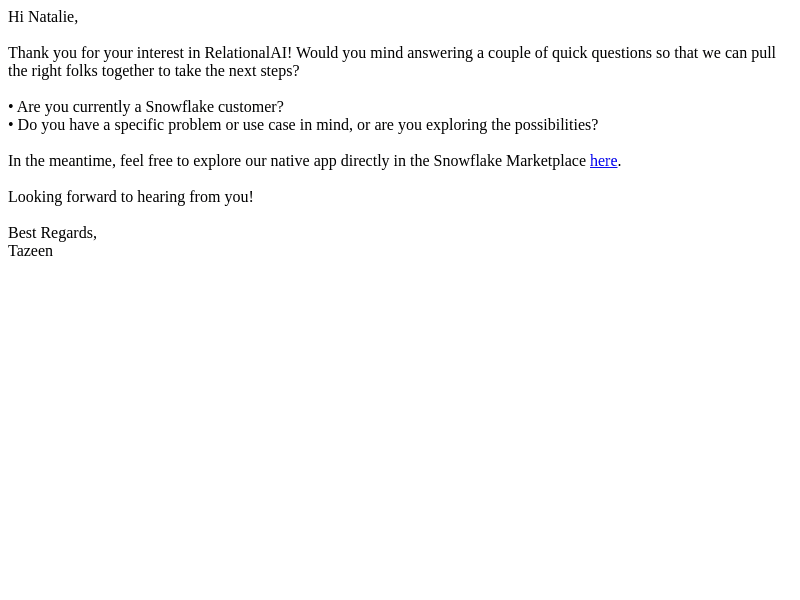 RelationalAI | Inquiry Follow-up