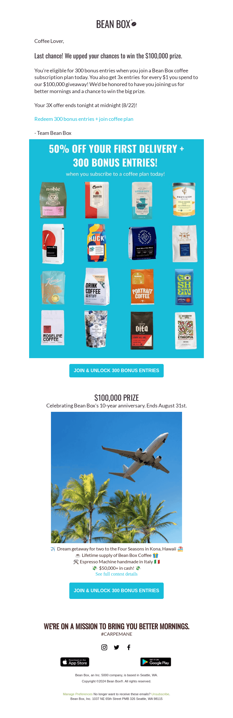ENDS TODAY: 50% Off + 300 bonus entries ☕💰