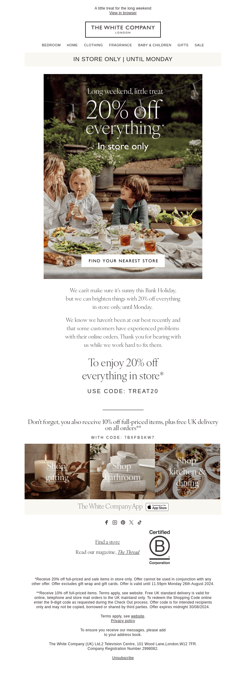 20% off everything in store only