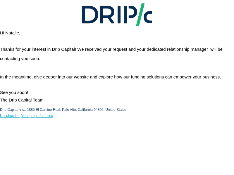 Drip Capital email from Sat, Aug 24, 2024