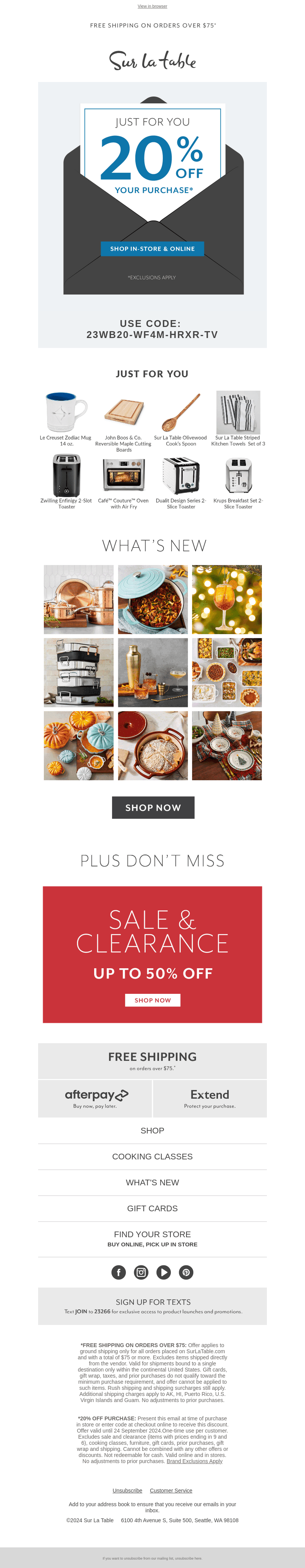 Take 20% off your entire order*