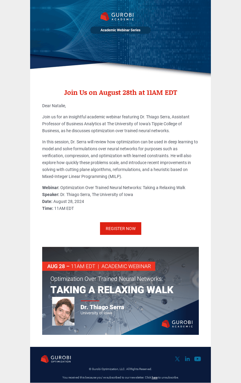 8/28 Webinar Reminder: Optimization Over Trained Neural Networks