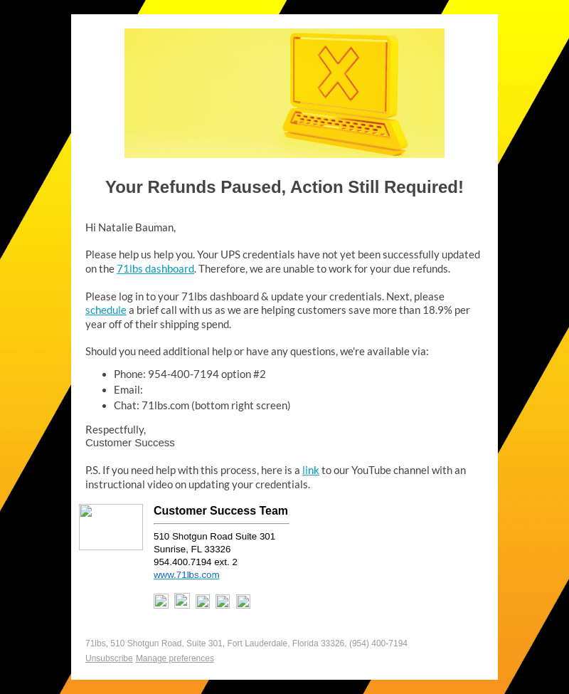 Your attention is needed! Stellar22 your UPS shipping credentials aren't working!